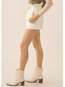 Cream Faux Leather Paperbag Shorts