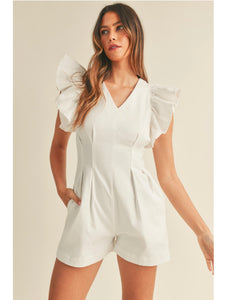Off White Ruffle Sleeve Romper