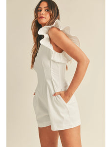Off White Ruffle Sleeve Romper