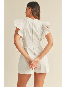 Off White Ruffle Sleeve Romper