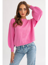 Load image into Gallery viewer, Pink Fuzzy Ruched Back Sweater
