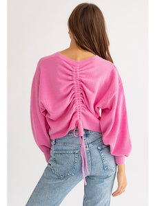 Pink Fuzzy Ruched Back Sweater