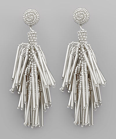 Silver Bar Fringe Beaded Earrings