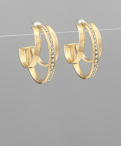 Gold Crystal Lined Triple Hoops