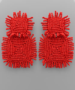 Red Double Bead Square Fringe Earrings