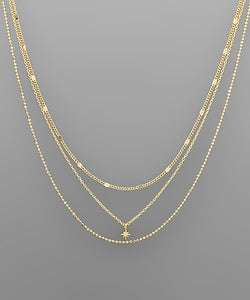 Gold CZ Mini Starburst 3 Layer Necklace
