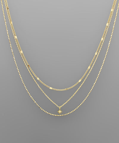 Gold CZ Mini Starburst 3 Layer Necklace
