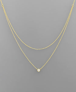 Gold Two Layer CZ Round Pendant Necklace