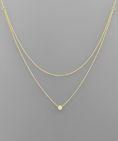 Gold Two Layer CZ Round Pendant Necklace