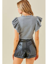Load image into Gallery viewer, Grey &amp; White Flutter Sleeve Top
