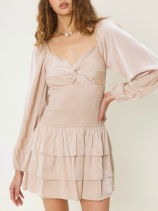 Latte Front Knot Smocked Dress