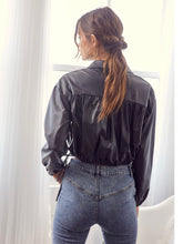 Load image into Gallery viewer, Black Faux Leather Drawstring Top
