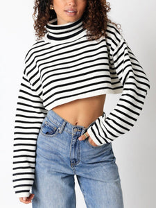 Black & White Stripe Crop Sweater