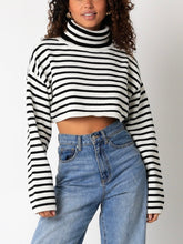 Load image into Gallery viewer, Black &amp; White Stripe Crop Sweater
