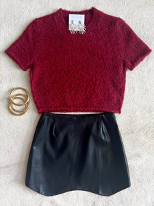 Red Short Sleeve Sweater Top