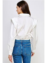 Load image into Gallery viewer, White Padded Shoulder Poplin Button Down
