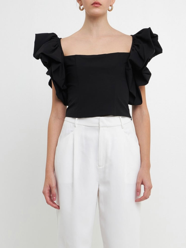 Black Ruffle Shoulder Top