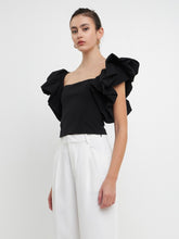 Load image into Gallery viewer, Black Ruffle Shoulder Top
