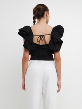 Load image into Gallery viewer, Black Ruffle Shoulder Top

