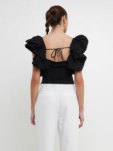 Black Ruffle Shoulder Top