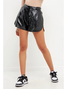 Black Shiny Faux Leather Shorts