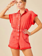 Load image into Gallery viewer, Washed Red Denim Romper
