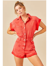 Load image into Gallery viewer, Washed Red Denim Romper
