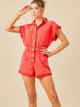 Load image into Gallery viewer, Washed Red Denim Romper
