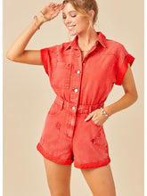 Load image into Gallery viewer, Washed Red Denim Romper

