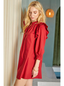 Crimson Ruffle Poplin Dress