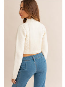 White Mock Neck Crop Sweater