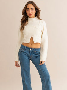 White Mock Neck Crop Sweater
