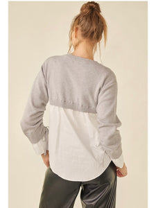 Heather Grey & White Sweater Top