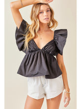 Load image into Gallery viewer, Black Ruffle Sleeve Tie Back Top
