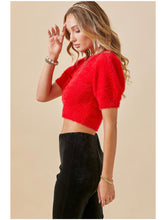 Load image into Gallery viewer, Red Puff Sleeve Cropped Sweater
