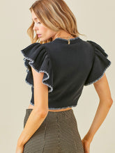 Load image into Gallery viewer, Black &amp; White Flutter Sleeve Sweater
