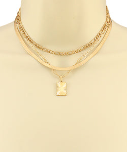 Worn Gold Rectangle & Chain Layer Necklace