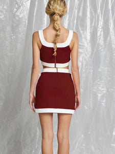 Crimson & White Crop Top & Skirt Set