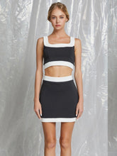 Load image into Gallery viewer, Black &amp; White Crop Top &amp; Skirt Set
