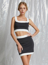 Load image into Gallery viewer, Black &amp; White Crop Top &amp; Skirt Set
