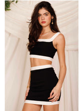 Load image into Gallery viewer, Black &amp; White Trim Crop Top &amp; Skort Set
