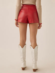 Red Faux Leather Cargo Skort