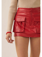 Load image into Gallery viewer, Red Faux Leather Cargo Skort
