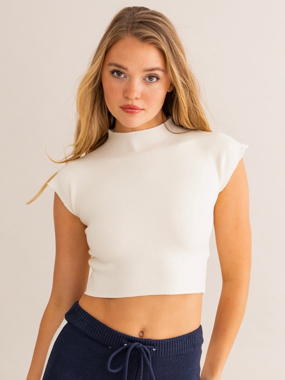 White High Neck Sweater Top