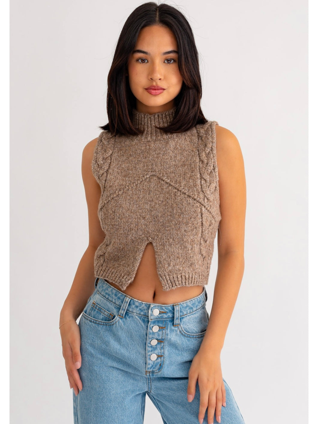 Mocha Cutout Sleeveless Sweater