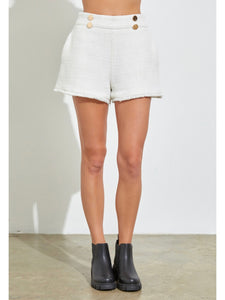White Tweed Flare Shorts