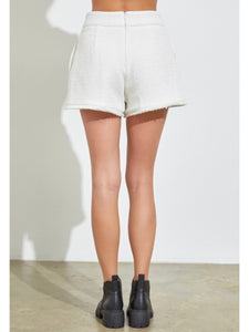 White Tweed Flare Shorts