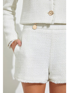 White Tweed Flare Shorts