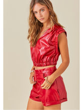 Load image into Gallery viewer, Red Faux Leather Folded Hem Shorts
