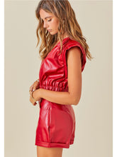 Load image into Gallery viewer, Red Faux Leather Padded Shoulder Top
